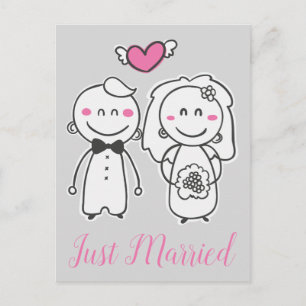 Just Married Pink Gray Wedding Bride & Groom Announcement Postcard