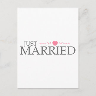 Just Married (Pink Heart Scroll) Announcement Postcard