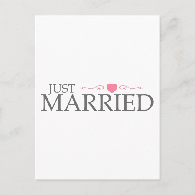 Just Married (Pink Heart Scroll) Announcement Postcard (Front)