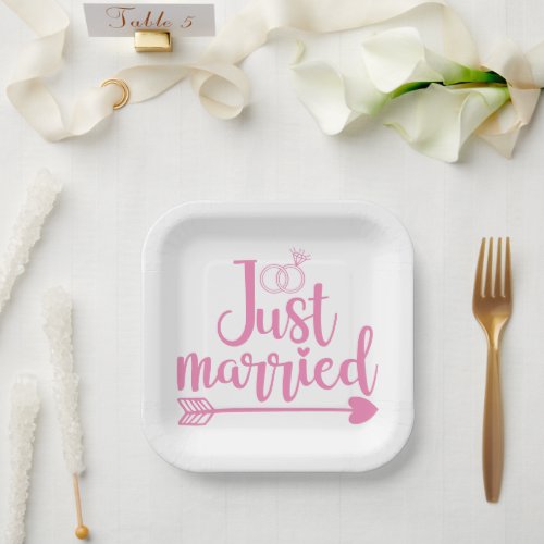 Just Married Pink Paper Plates