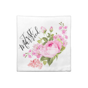 Just Married Pink Roses Cloth Napkin