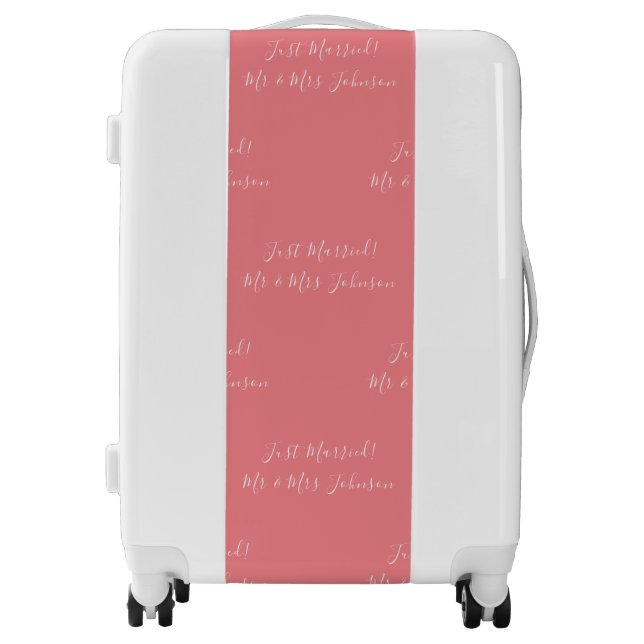 Just Married Pink Script Newlywed Honeymoon Luggage (Front)