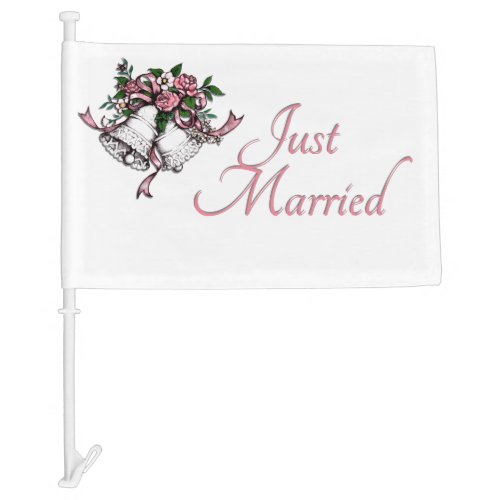 Just Married Pink Wedding Bells Car Flag