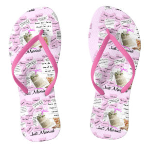 Just Married Pink & White Honeymoon Flip Flops