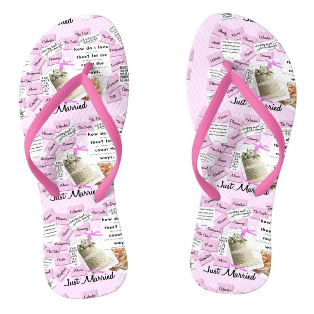 Just Married Pink & White Honeymoon Flip Flops (Footbed)