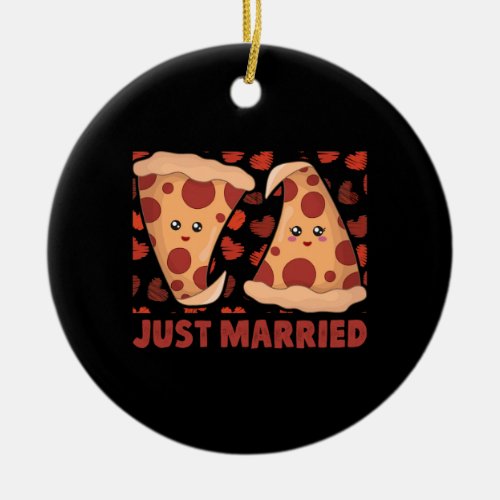 Just Married Pizza Slice Ceramic Ornament