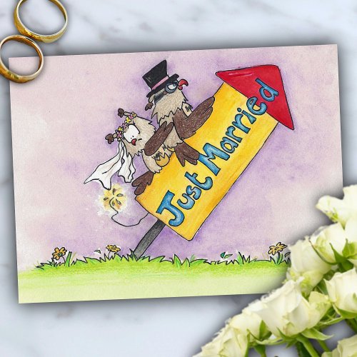 JUST MARRIED postcard by Nicole Janes