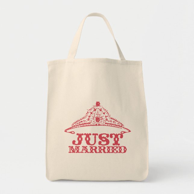 Just Married Princess Bride Tiara Honeymoon Tote Bag (Front)