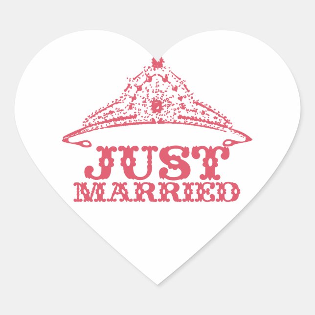 Just Married Princess Bride Tiara Weddings Heart Sticker (Front)