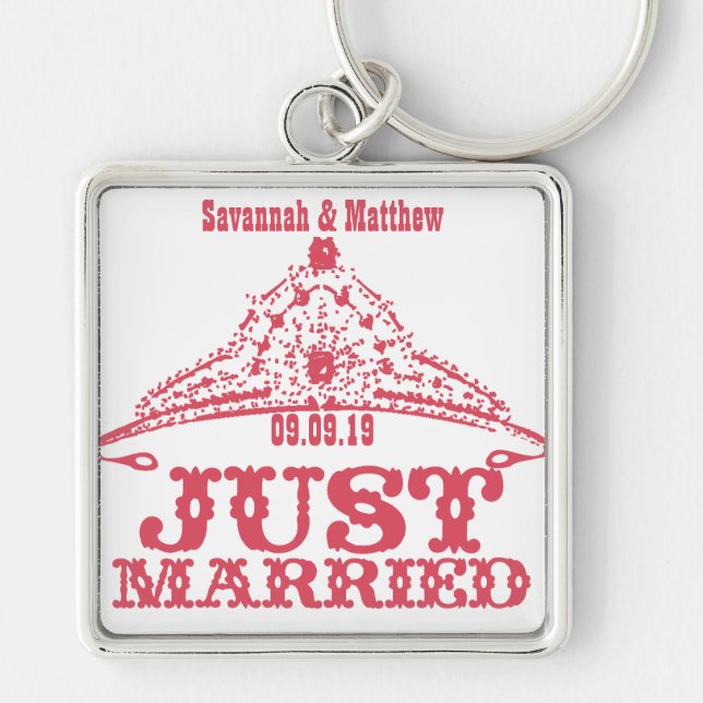 Just Married Princess Bride Tiara Weddings Keychain (Front)