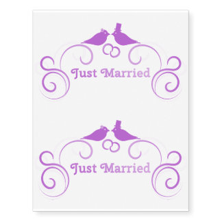 Just Married Purple Bird Couple Temp. Tattoo