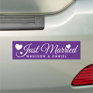 Just Married Purple Personalized Newlywed Wedding Car Magnet