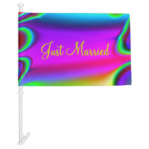 Just Married Rainbow Car Flag