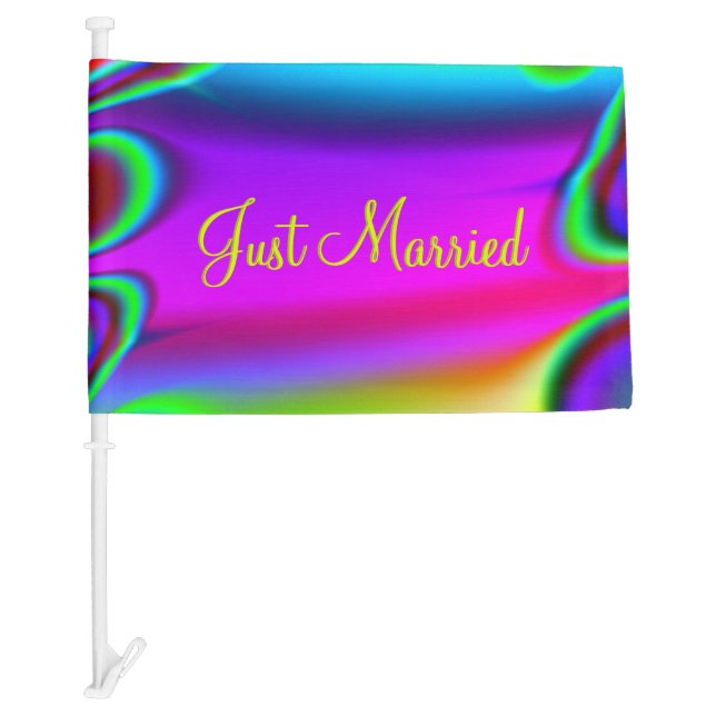 Just Married Rainbow Car Flag (Front)