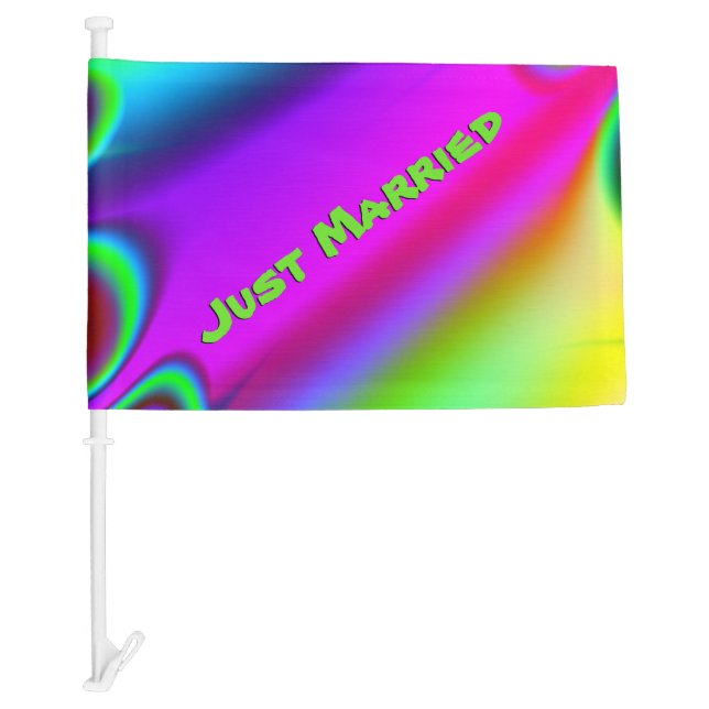Just Married Rainbow Car Flag (Front)