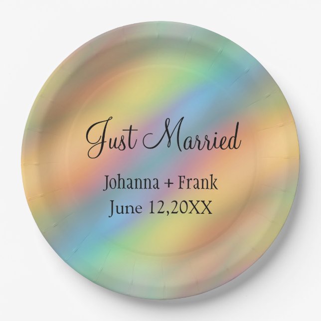 Just Married Rainbow Colors Abstract Paper Plates (Front)