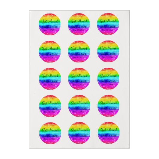 Just Married Rainbow Colors Edible Frosting Rounds (Sheet)