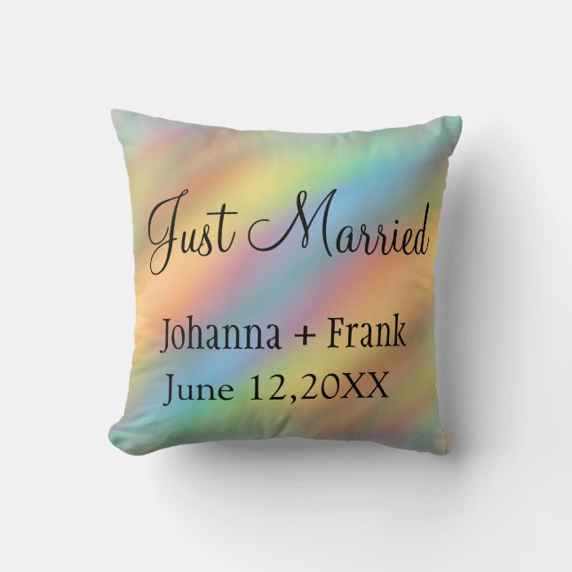Just Married Rainbow Throw Pillow (Front)