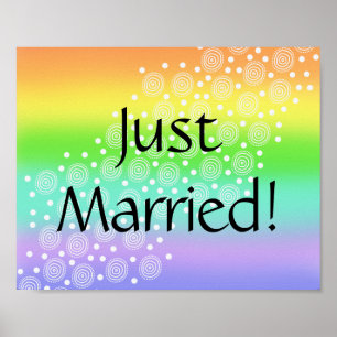 Just Married! Rainbow Wedding Car Sign