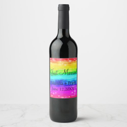 Just Married Rainbow Wine Label