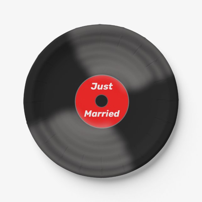 Just Married Record Paper Plates  (Front)