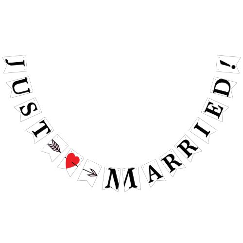 JUST MARRIED Red Heart And Arrow Bunting Flags