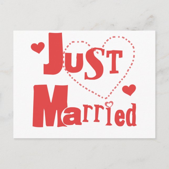 Just Married Red Heart Announcement Postcard (Front)