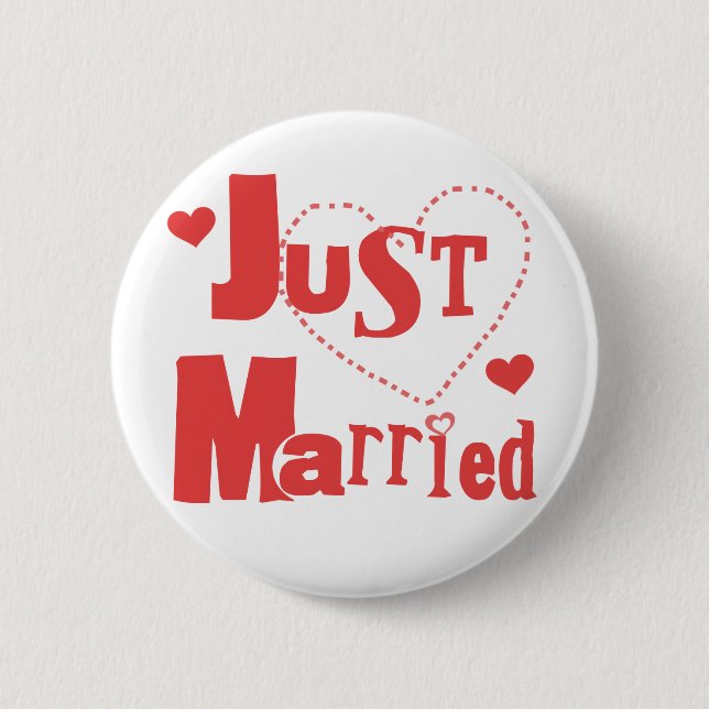 Just Married Red Heart Pinback Button (Front)