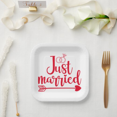 Just Married Red Paper Plates