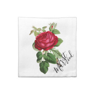 Just Married Red Roses Cloth Napkin
