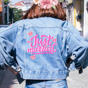 Just married Retro Script with hearts Denim Jacket