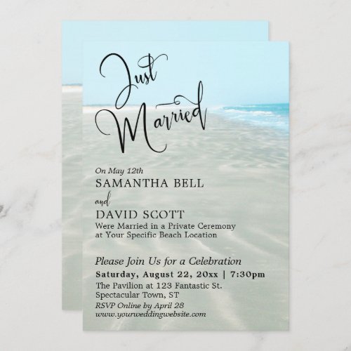 Just Married Rippled Sand Aqua Water Beach Event Invitation