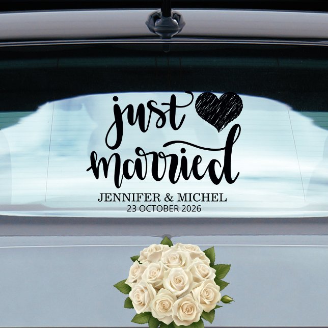 Just Married romantic black script wedding car Window Cling (Creator Uploaded)