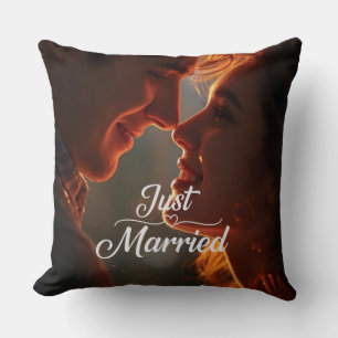 Just Married Romantic Couple Wedding Throw Pillow