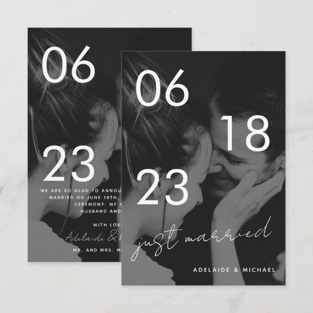 Just Married Romantic Elegant Wedding Photo Card (Front/Back)