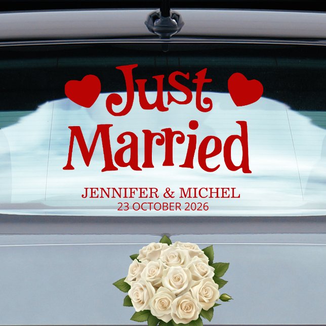 Just Married romantic red script wedding car Window Cling (Creator Uploaded)