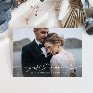 Just Married Romantic Script with Heart and Photo Announcement