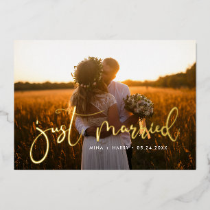 Just Married Romantic Wedding Foil Announcement