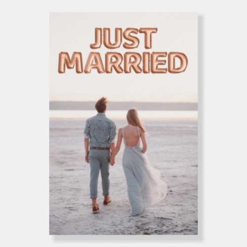 Just Married Rose Gold Balloons Wedding Photo Foam Board