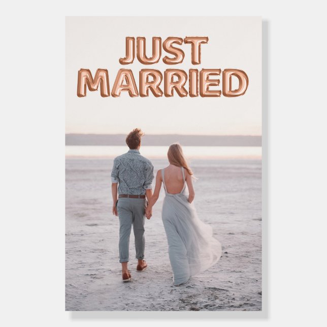 Just Married Rose Gold Balloons Wedding Photo Foam Board (Front)