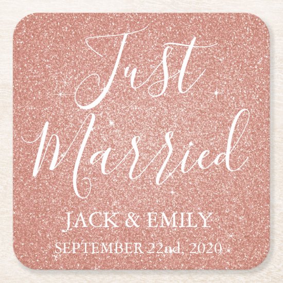Just Married Rose Gold Blush Pink Coasters
