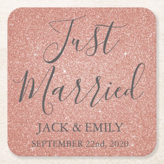 Just Married Rose Gold Blush Pink Coasters
