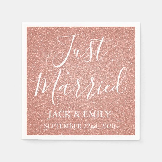 Just Married Rose Gold Blush Pink Napkins