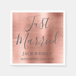 Just Married Rose Gold Blush Pink Napkins