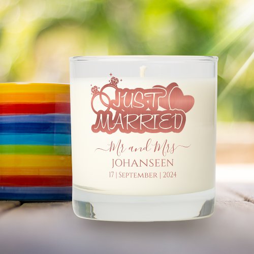 Just Married Rose Gold Mr  Mrs newly weds couple Scented Candle