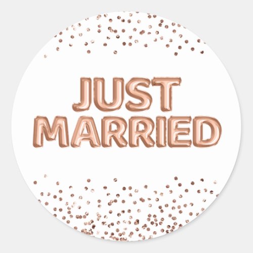 Just Married Rose Gold Wedding Balloons Classic Round Sticker