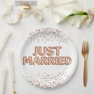 Just Married Rose Gold Wedding Balloons Paper Plates