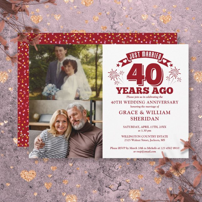 Just Married Ruby 40th Wedding Anniversary 2 Photo Invitation (Just Married Ruby 40th Wedding Anniversary 2 Photo Invitation)