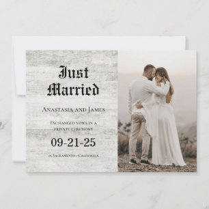 Just Married Rustic Bleached Wood Photo Wedding Announcement