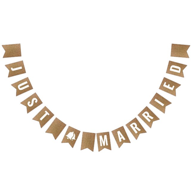 Just Married Rustic Burlap Neutral Beige Boho Bunting Flags (All)